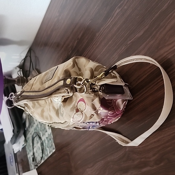 COACH POPPY Signature Graffiti Glam Tote Crossbody Bag Purse Shoulder Hobo Dust - Picture 10 of 17